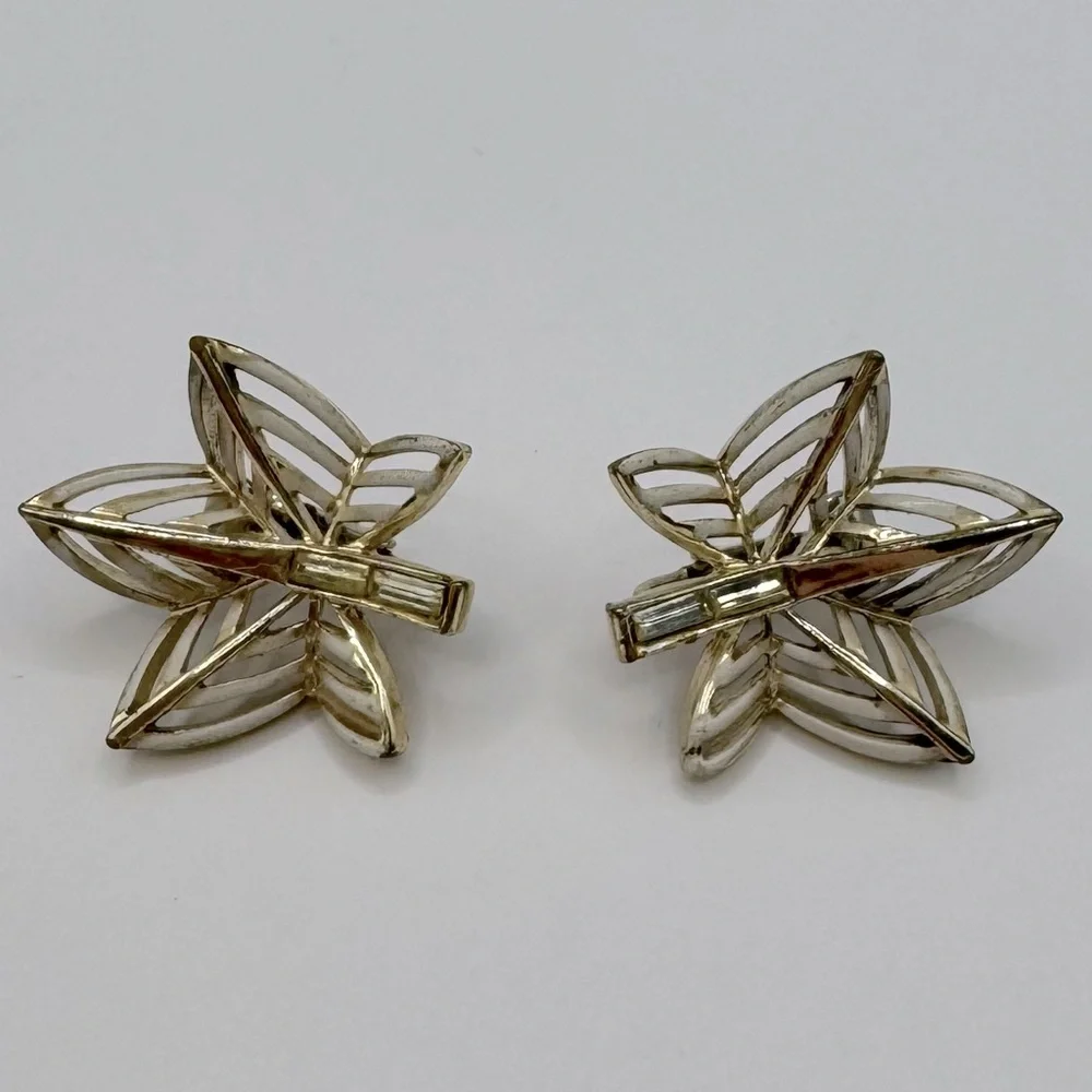 CORO Vintage Gold-Tone Crystal & Enamel Leaf Clip-On Earrings